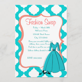 Invitación Turqoise & Coral Fashion Swap