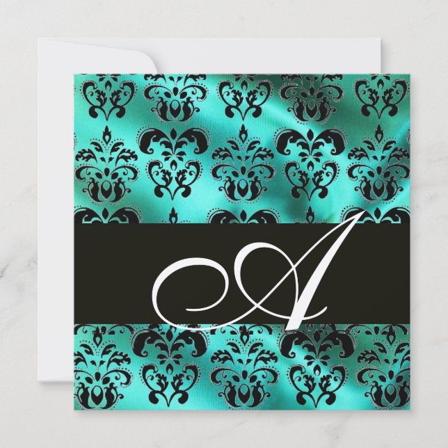 INVITACIÓN TURQUASA GREEN SILK DAMASK CLOTH MONOGRAM (Anverso)