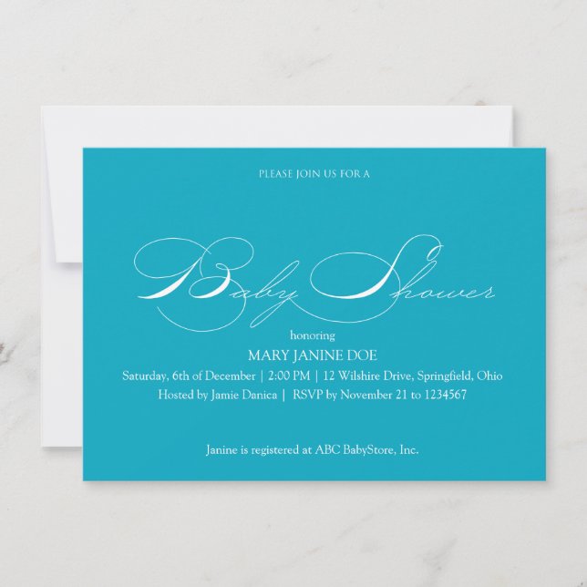 Invitación turquesa a Baby Shower (Anverso)
