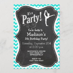 Invitación Turquesa, Aqua Color Chevron; Ballet