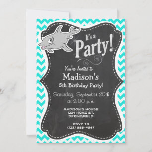 Invitación Turquesa, Aqua Color Chevron; Delfín