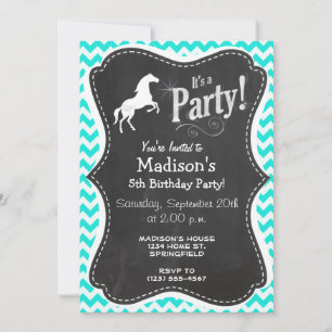 Invitación Turquesa, Aqua Color Chevron; Ecuestre