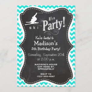 Invitación Turquesa, Aqua Color Chevron; Esquí de nieve