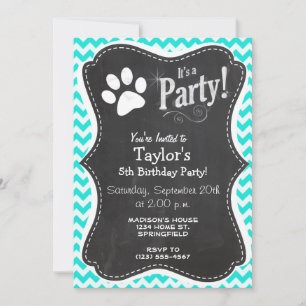 Invitación Turquesa, Aqua Color Chevron; Paw Print