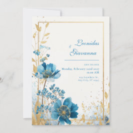 Invitación Turquesa Azul Áureo Dorado Brillo Acuarela
