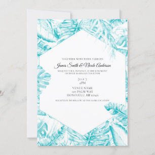 Invitación Turquesa Azul Blanco Hojas de Palma Tropicales Bod
