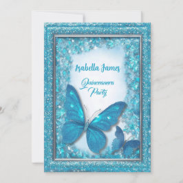 Invitación Turquesa azul mariposa Quinceanera moda mágica