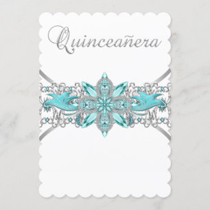Invitación Turquesa Azul Plata Quinceañera