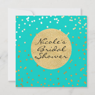 Invitación Turquesa Azul y Dorado Brillante Confeti de Lunare
