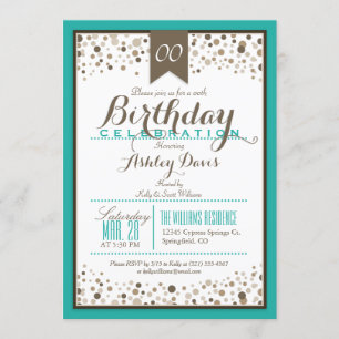 Invitación Turquesa, blanca y taupe fiesta de cumpleaños mode
