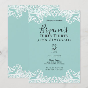 Invitación Turquesa Blanco Encaje Sucio Cumpleaños 30 30º