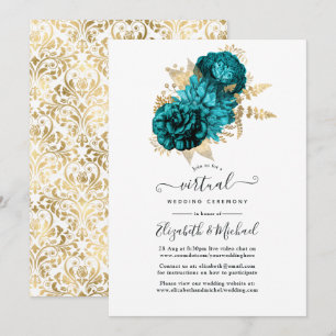 Invitación Turquesa - Boda floral dorada y turquesa