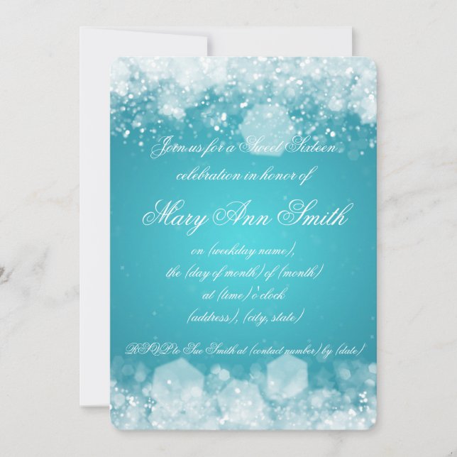 Invitación Turquesa chispeante de la noche 2 del fiesta del (Anverso)