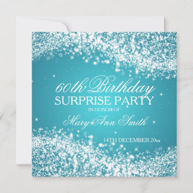 Invitación Turquesa chispeante de la onda de la fiesta de (Anverso)