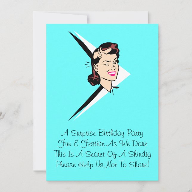 Invitación Turquesa de sorpresa de viento retro con invitació (Anverso)