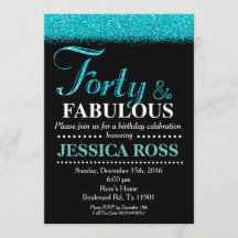 Invitación turquesa del 40 aniversario purpurina