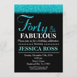 Invitación turquesa del 40 aniversario purpurina