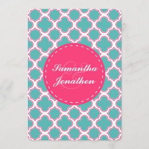 Invitación Turquesa del modelo de Quatrefoil y boda de las