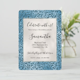 Invitación Turquesa Estampado Leopardo Brillo