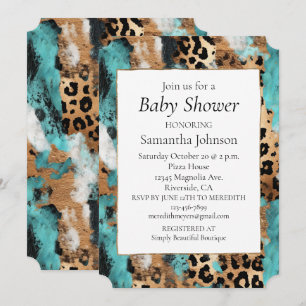 Invitación Turquesa Leopardo Negro Oro