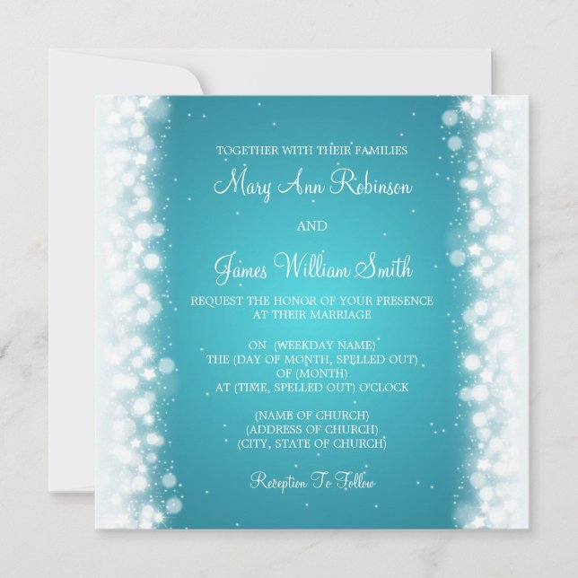 Invitación Turquesa mágica de la chispa de la boda elegante (Anverso)