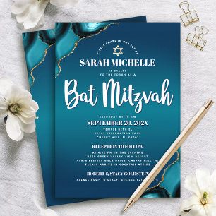 Invitación Turquesa Ombre Bat Mitzvah Agata Escritura 2 Lugar