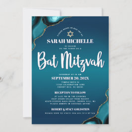 Invitación Turquesa Ombre Bat Mitzvah Agata Escritura 2 Lugar