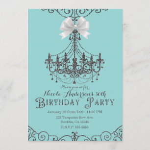 Invitación Turquesa Plata Cumpleaños de lazo blanco de cualqu