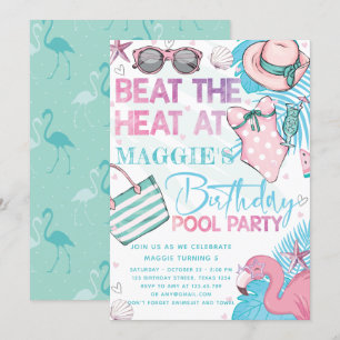 Invitación turquesa rosa de la fiesta de cumpleaño