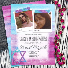 Invitación Turquesa, rosa, Purpurina azul B'nai Bat Mitzvah