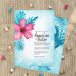 Invitación Turquesa rosa tropical Hibiscus Island Boda