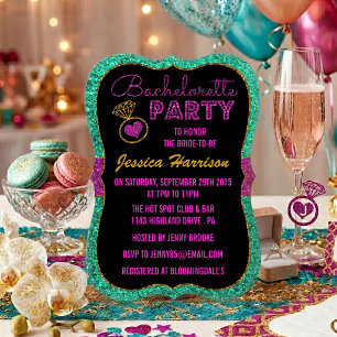 Invitación Turquesa, Rosa y Dorado Brillo Fiesta de Despedida