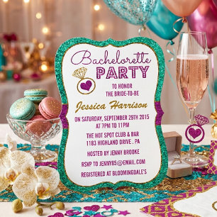 Invitación Turquesa, Rosa y Dorado Brillo Fiesta de Despedida