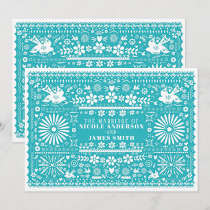 Invitación Turquesa Teal Boda Matrimonio Corte Picado Mexican