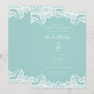 Invitación Turquesa Verde Aguamarina Blanco Encaje Elegante D