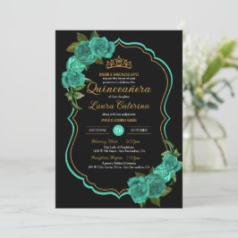Invitación Turquesa Verde azulada Rosa Verde Oro Elegante Qui