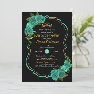 Invitación Turquesa Verde azulada Rosa Verde Oro Elegante Qui