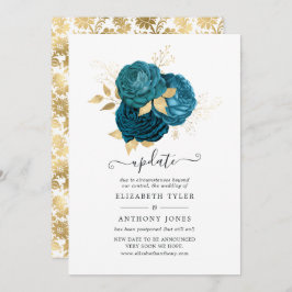Invitación Turquesa - Verde azulado y dorado Boda floral