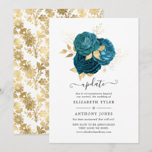Invitación Turquesa - Verde azulado y dorado Boda floral