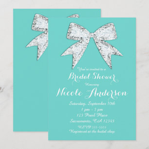 Invitación Turquesa Verde Diamante Brillo Lazo Ducha de Novia