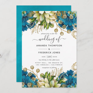 Invitación Turquesa vintage y Boda Shabby de oro