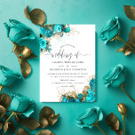 Invitación Turquesa vintage y Boda Shabby de oro<br><div class="desc">Turquesa - Invitación a la boda de rosas de acuarela de moda verde azulada y dorada con elegante tipografía de escritura a mano.</div>