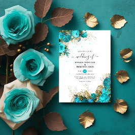 Invitación Turquesa vintage y Boda Shabby de oro