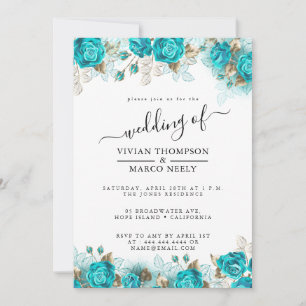 Invitación Turquesa vintage y Boda Shabby de oro
