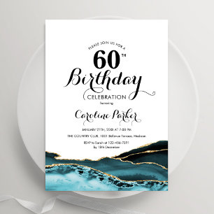 Invitación Turquesa White Gold Agate 60 cumpleaños