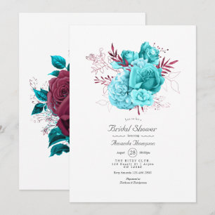 Invitación Turquesa y Borgoña Invita de ducha de novia floral