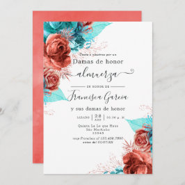 Invitación Turquesa y Coral Bridesmaids Luncheon