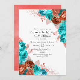 Invitación Turquesa y Coral Bridesmaids Luncheon