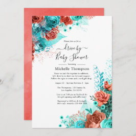 Invitación Turquesa y Coral Floral por ducha