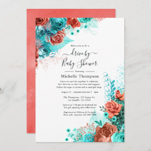 Invitación Turquesa y Coral Floral por ducha